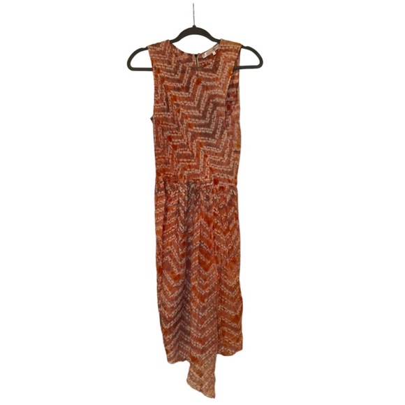 ULLA JOHNSON Orange Tie-Dye Knee Length Wrap Dress Size 8